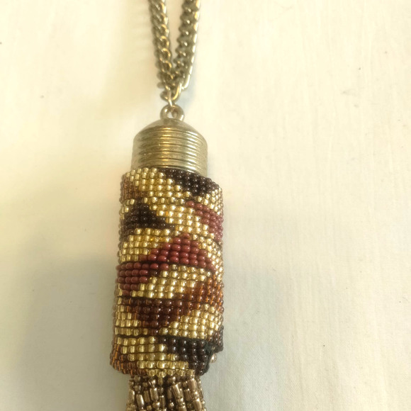 Iris Apfel & Bajalia Gold Brown Rust Metal Beaded Tassel Statement Necklace - Picture 8 of 11